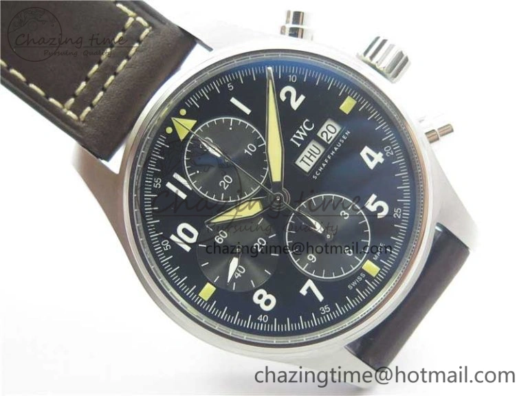 Pilot Chrono Spitfire IW387903 SS ZF 1:1 Best Edition Black Dial on Brown Leather Strap A HighPerformance 7127