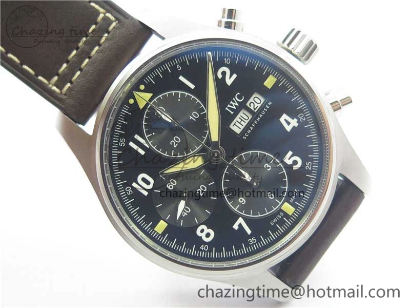 Pilot Chrono Spitfire IW387903 SS ZF 1:1 Best Edition Black Dial on Brown Leather Strap A HighPerformance 7127