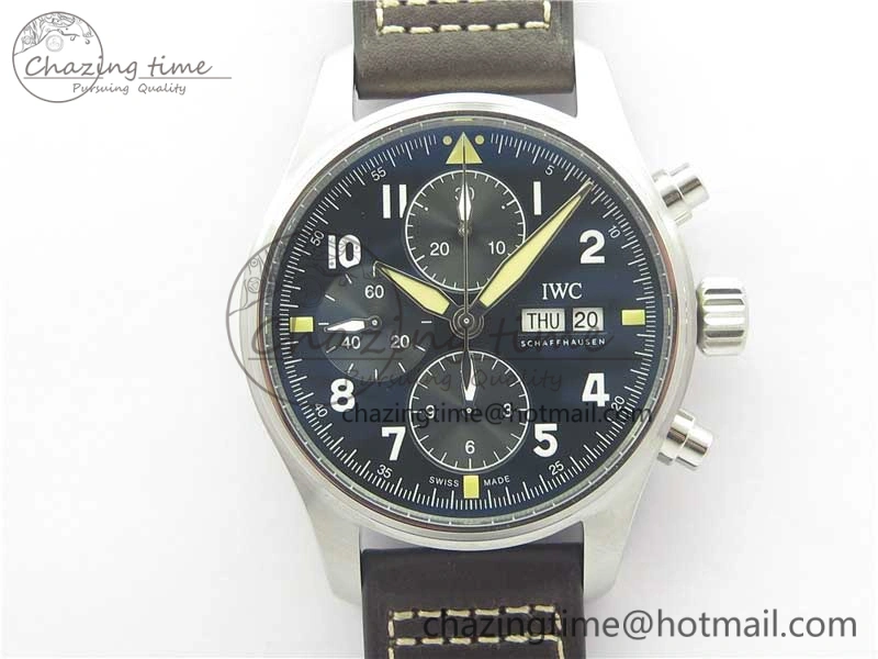 Pilot Chrono Spitfire IW387903 SS ZF 1:1 Best Edition Black Dial on Brown Leather Strap A HighPerformance 7127