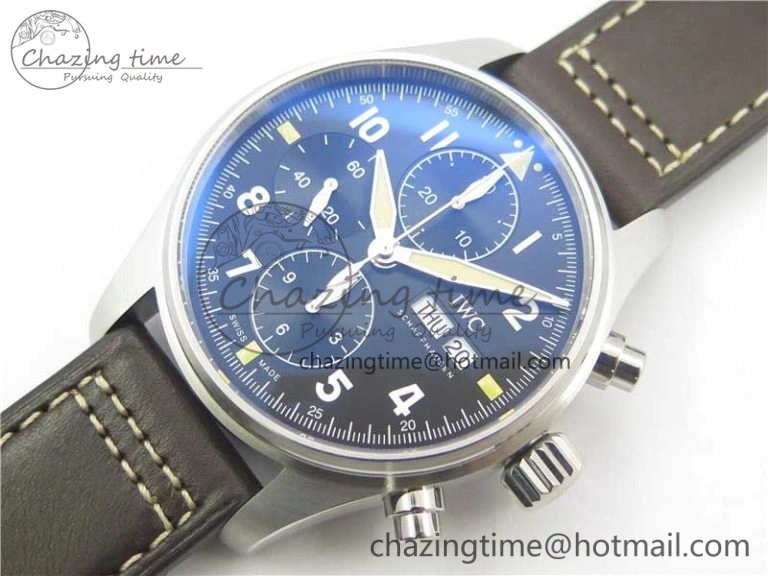 Pilot Chrono Spitfire IW387903 SS ZF 1:1 Best Edition Black Dial on Brown Leather Strap A HighPerformance 7127