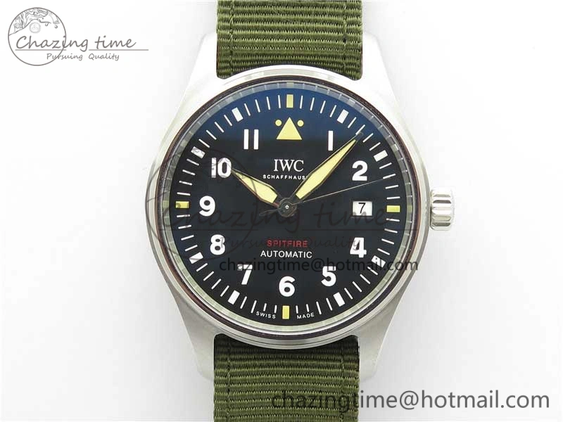 Timeless Pilot IW326801 SS MK 1:1 Best Edition Black Dial on Green Nylon Strap MIYOTA 7122