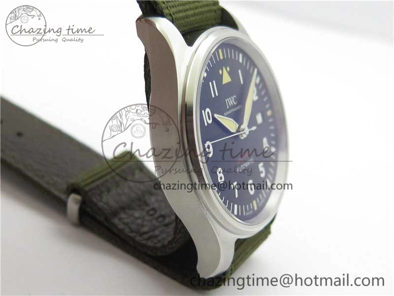 Timeless Pilot IW326801 SS MK 1:1 Best Edition Black Dial on Green Nylon Strap MIYOTA 7122