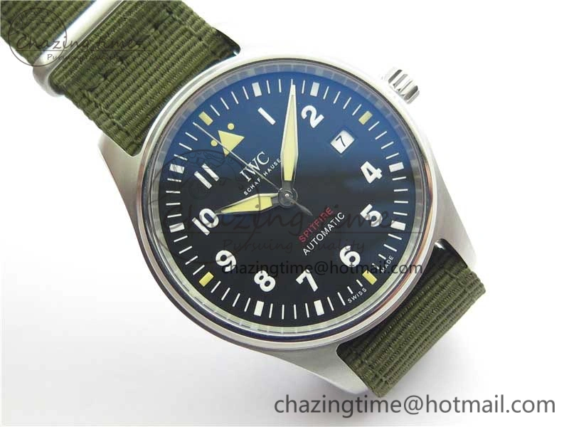 Timeless Pilot IW326801 SS MK 1:1 Best Edition Black Dial on Green Nylon Strap MIYOTA 7122