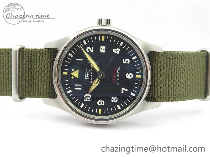 Timeless Pilot IW326801 SS MK 1:1 Best Edition Black Dial on Green Nylon Strap MIYOTA 7122
