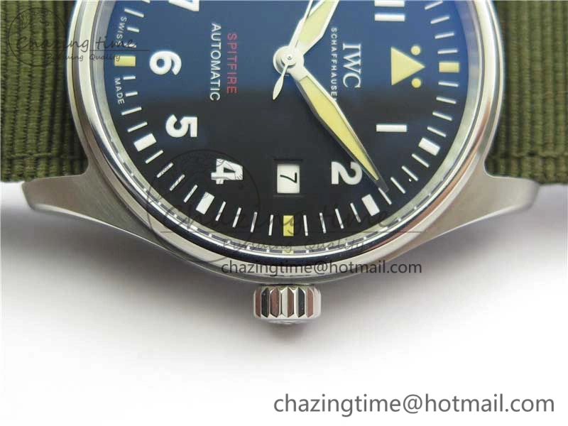 Timeless Pilot IW326801 SS MK 1:1 Best Edition Black Dial on Green Nylon Strap MIYOTA 7122
