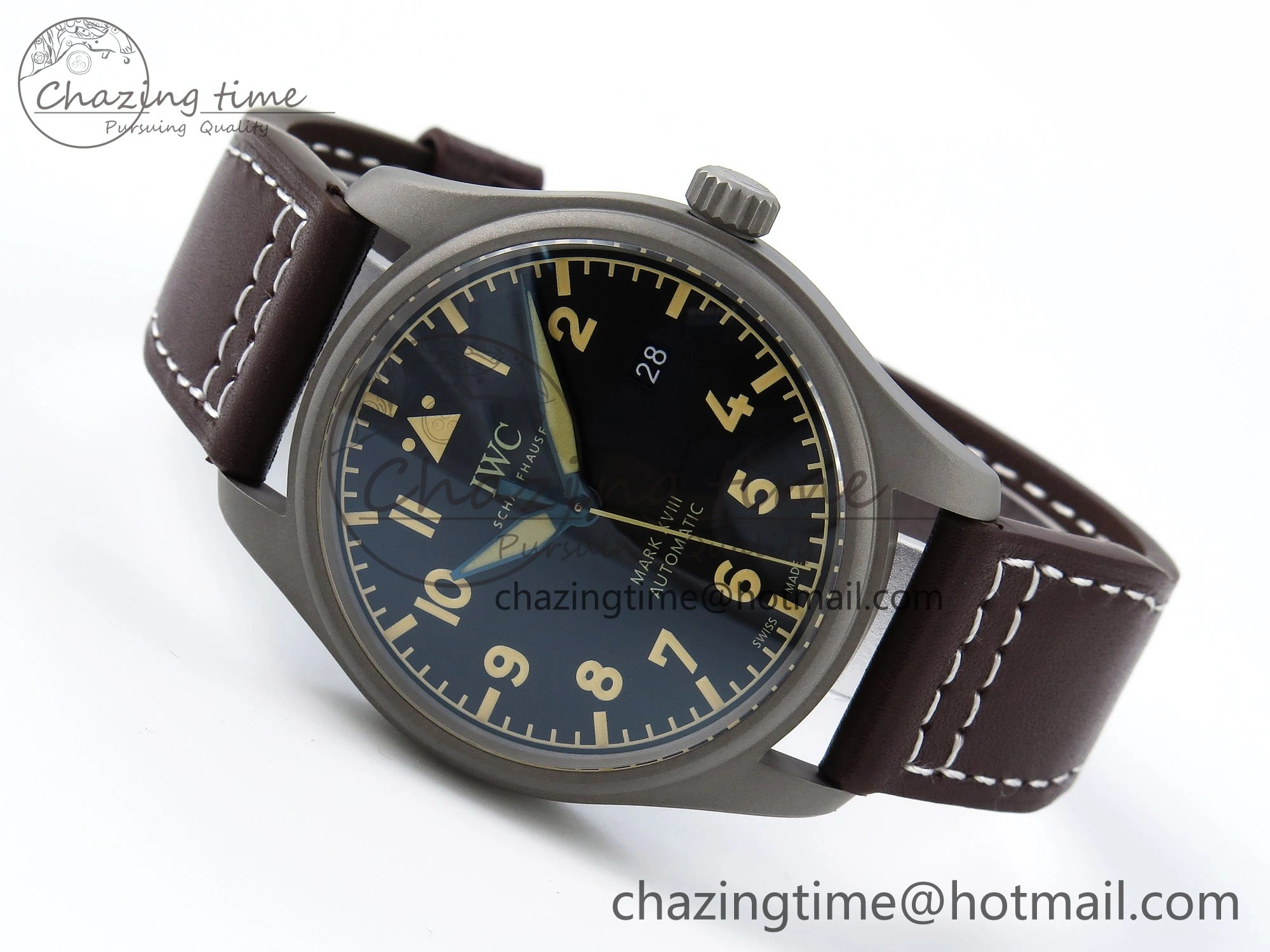 Elegant Pilot Mark XVIII Titanium BLSF 1:1 Best Edition Black Dial on Brown Leather Strap MIYOTA 7020