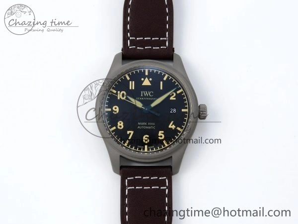 Elegant Pilot Mark XVIII Titanium BLSF 1:1 Best Edition Black Dial on Brown Leather Strap MIYOTA 7020