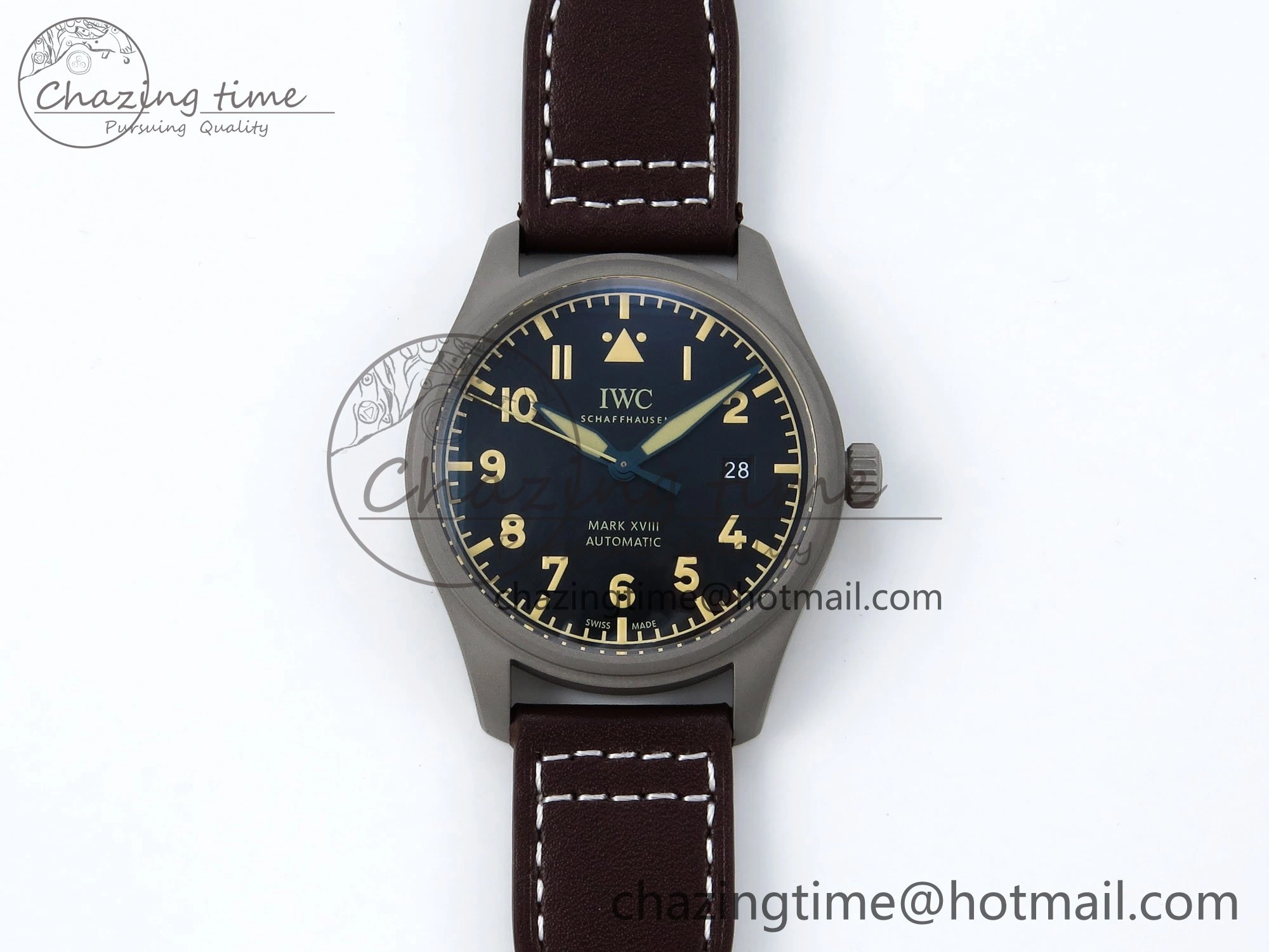 Elegant Pilot Mark XVIII Titanium BLSF 1:1 Best Edition Black Dial on Brown Leather Strap MIYOTA 7020