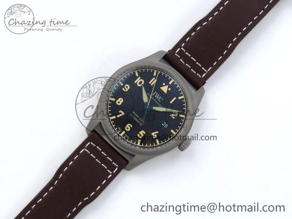 Elegant Pilot Mark XVIII Titanium BLSF 1:1 Best Edition Black Dial on Brown Leather Strap MIYOTA 7020
