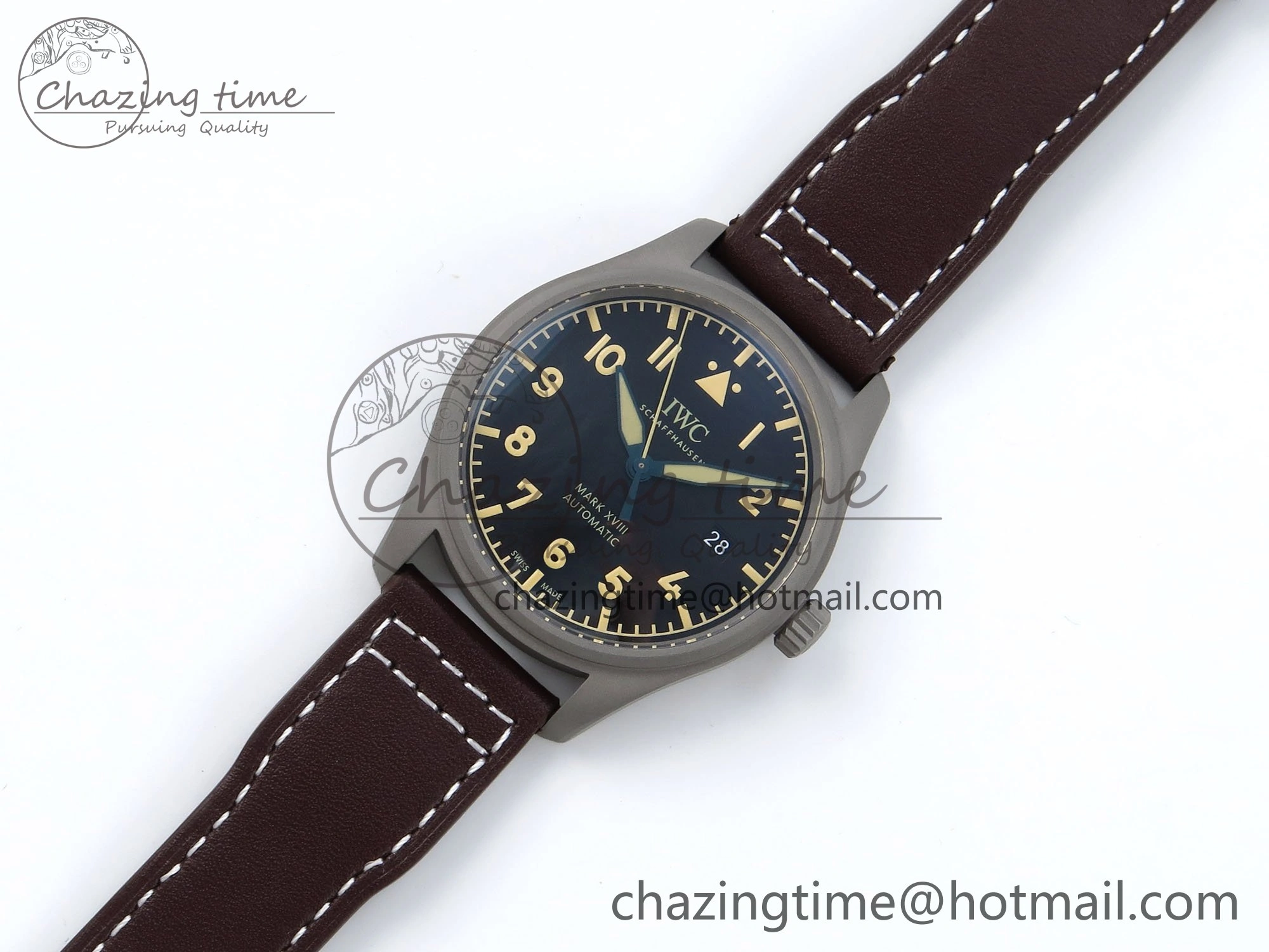 Elegant Pilot Mark XVIII Titanium BLSF 1:1 Best Edition Black Dial on Brown Leather Strap MIYOTA 7020