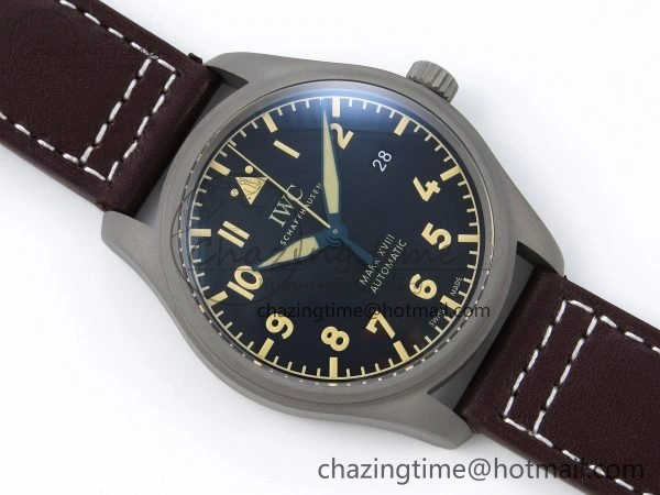 Elegant Pilot Mark XVIII Titanium BLSF 1:1 Best Edition Black Dial on Brown Leather Strap MIYOTA 7020