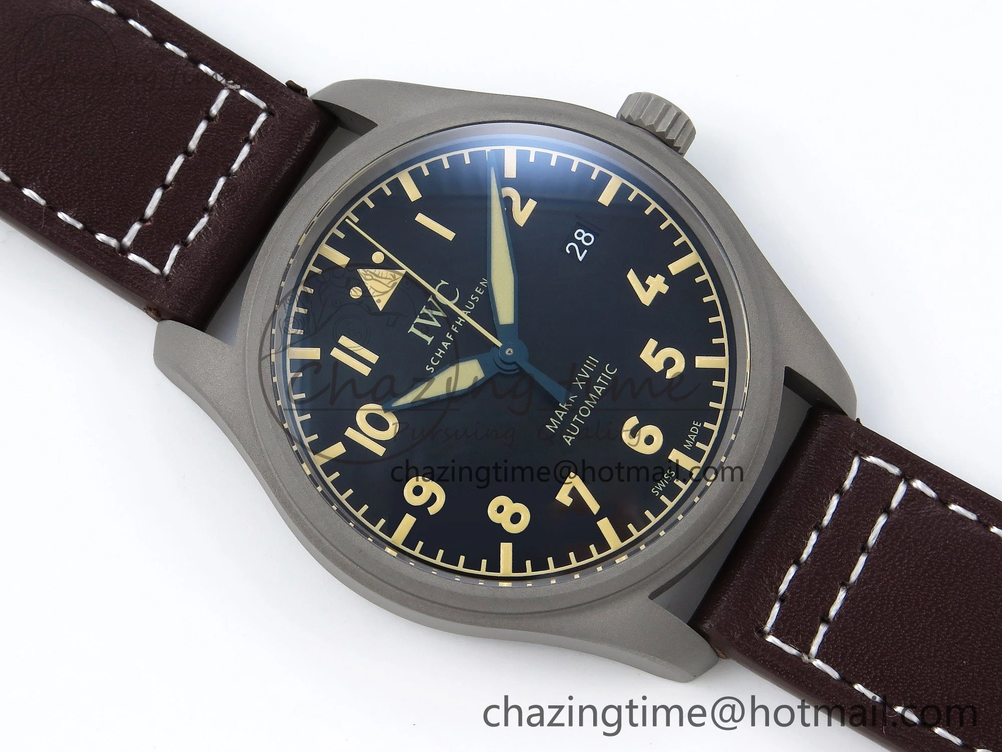 Elegant Pilot Mark XVIII Titanium BLSF 1:1 Best Edition Black Dial on Brown Leather Strap MIYOTA 7020