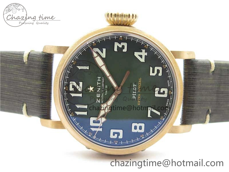 Pilot Type 20 Extra Special Bronze XF 1:1 Best Edition Green Dial on Green Leather Strap A Minimalist 10024