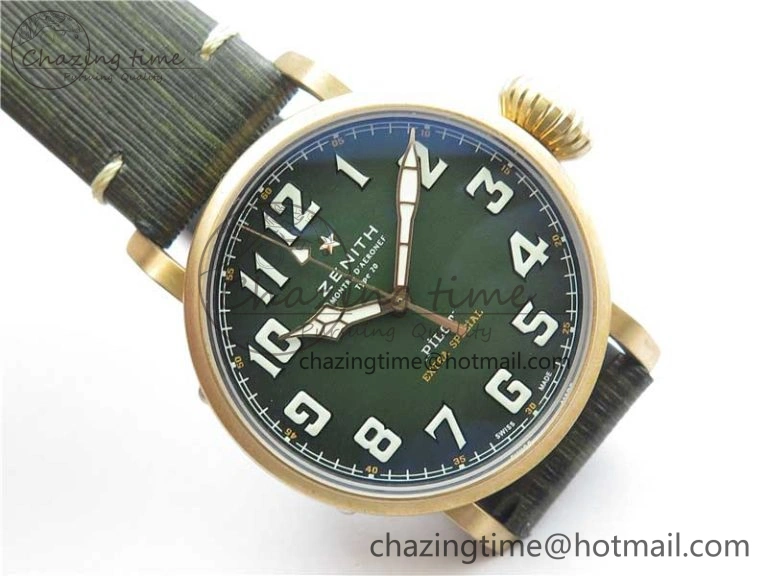 Pilot Type 20 Extra Special Bronze XF 1:1 Best Edition Green Dial on Green Leather Strap A Minimalist 10024