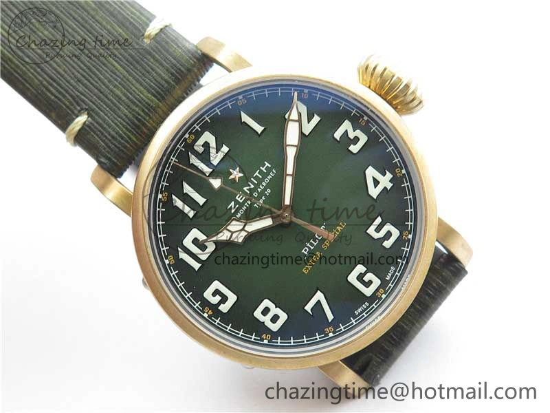 Pilot Type 20 Extra Special Bronze XF 1:1 Best Edition Green Dial on Green Leather Strap A Minimalist 10024
