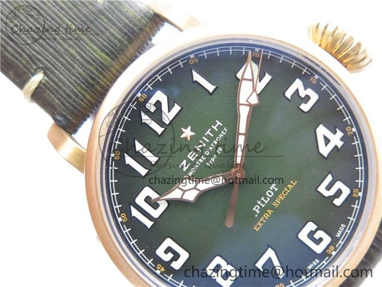 Pilot Type 20 Extra Special Bronze XF 1:1 Best Edition Green Dial on Green Leather Strap A Minimalist 10024