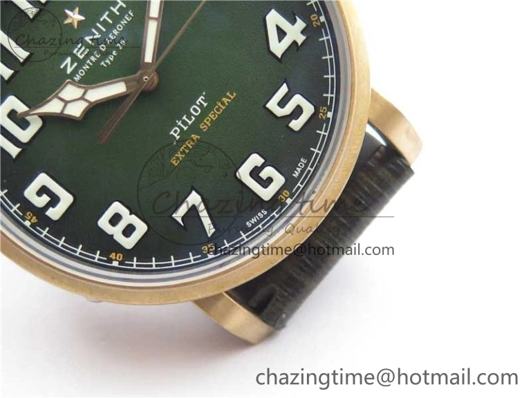 Pilot Type 20 Extra Special Bronze XF 1:1 Best Edition Green Dial on Green Leather Strap A Minimalist 10024