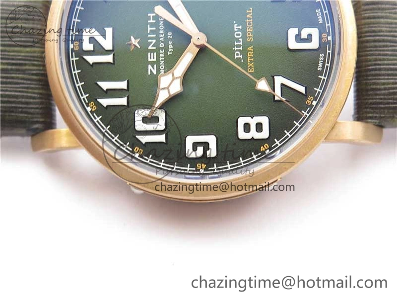 Pilot Type 20 Extra Special Bronze XF 1:1 Best Edition Green Dial on Green Leather Strap A Minimalist 10024