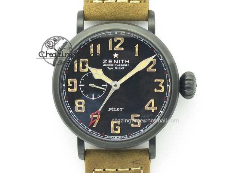 Pilot Type 20 Extra Special PVD 47mm Black Dial Camouflage Markers On Brown Asso Strap A23J GoodFit 10046