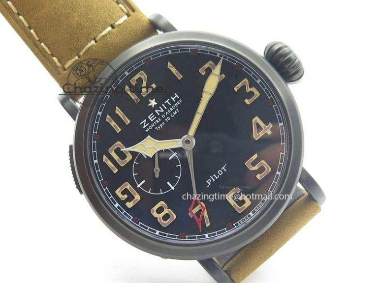 Pilot Type 20 Extra Special PVD 47mm Black Dial Camouflage Markers On Brown Asso Strap A23J GoodFit 10046