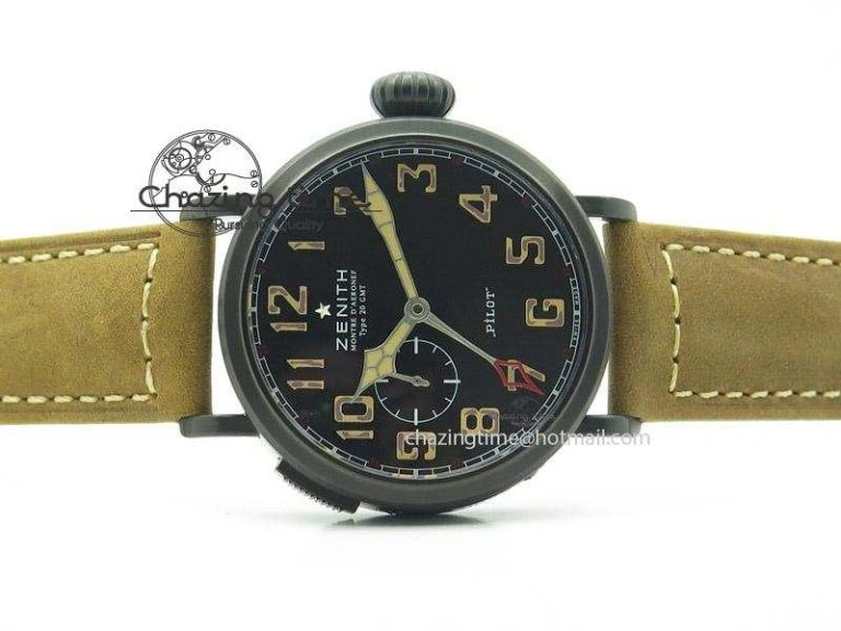 Pilot Type 20 Extra Special PVD 47mm Black Dial Camouflage Markers On Brown Asso Strap A23J GoodFit 10046