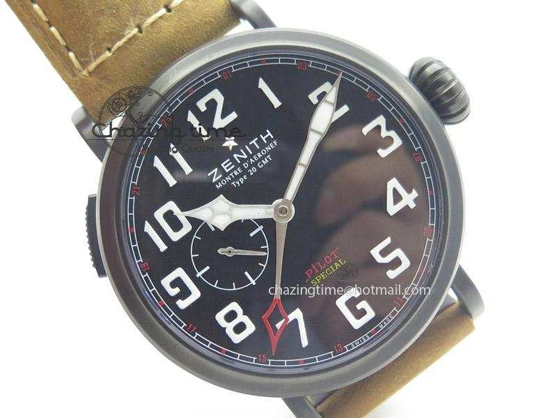 Pilot Type 20 Extra Special PVD 47mm Black Dial On Brown Asso Strap A23J TopPick 10042