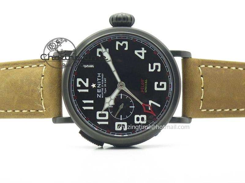 Pilot Type 20 Extra Special PVD 47mm Black Dial On Brown Asso Strap A23J TopPick 10042