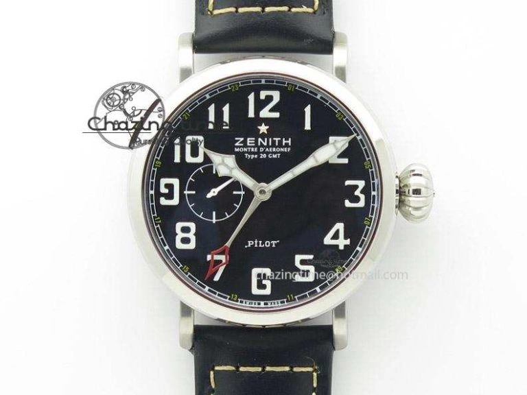 Pilot Type 20 Extra Special SS 47mm Black Dial on black Asso Strap A23J SoftTouch 10044