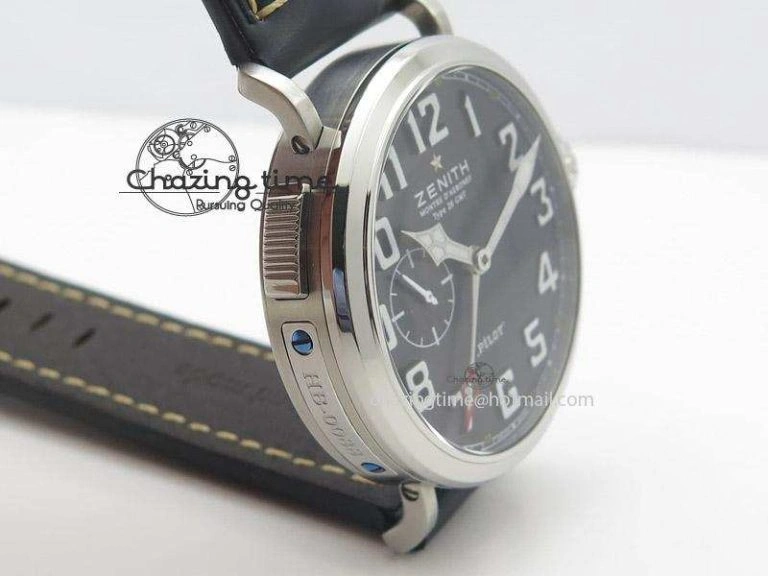 Pilot Type 20 Extra Special SS 47mm Black Dial on black Asso Strap A23J SoftTouch 10044