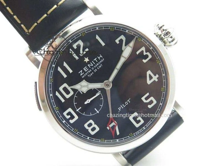 Pilot Type 20 Extra Special SS 47mm Black Dial on black Asso Strap A23J SoftTouch 10044