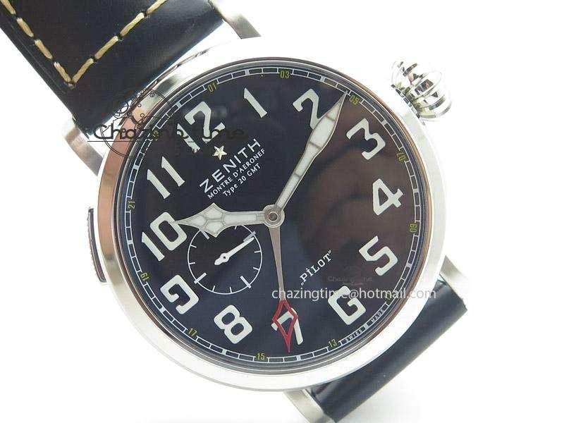Pilot Type 20 Extra Special SS 47mm Black Dial on black Asso Strap A23J SoftTouch 10044