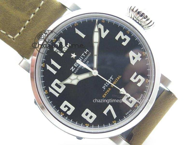Pilot Type 20 Extra Special V6F 1:1 Best Edition SS 45mm Black Dial On Brown Asso Strap A Compact 10050