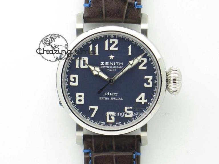 Pilot Type 20 Extra Special V6F 1:1 Best Edition SS 45mm Blue Dial On Brown Leather Strap A Reliable 10039