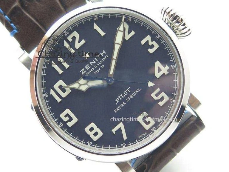 Pilot Type 20 Extra Special V6F 1:1 Best Edition SS 45mm Blue Dial On Brown Leather Strap A Reliable 10039