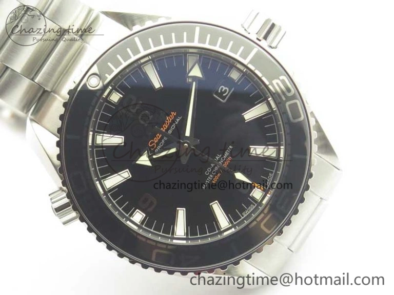 Planet Ocean 2016 43.5mm SS Black Bezel OM 1:1 Best Edition Black Dial on SS Bracelet A8900 V Cozy 8028