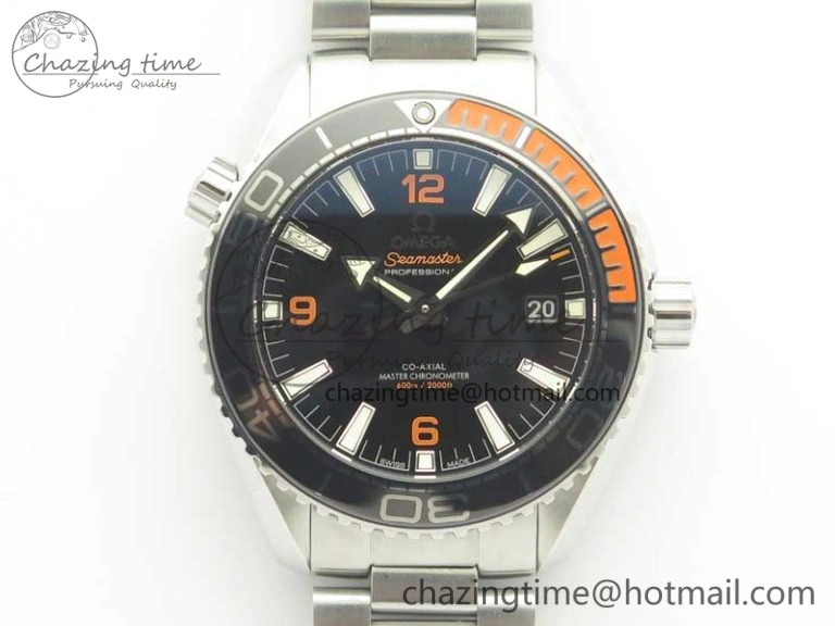 Planet Ocean 2016 43.5mm SS Black Orange Bezel OM 1:1 Best Edition Black Dial on SS Bracelet A8900 V BestValue 8027