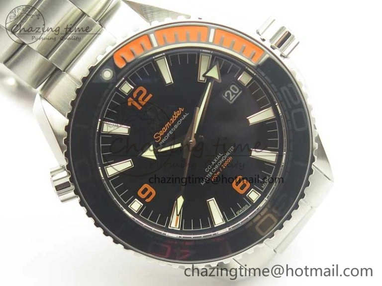 Planet Ocean 2016 43.5mm SS Black Orange Bezel OM 1:1 Best Edition Black Dial on SS Bracelet A8900 V BestValue 8027