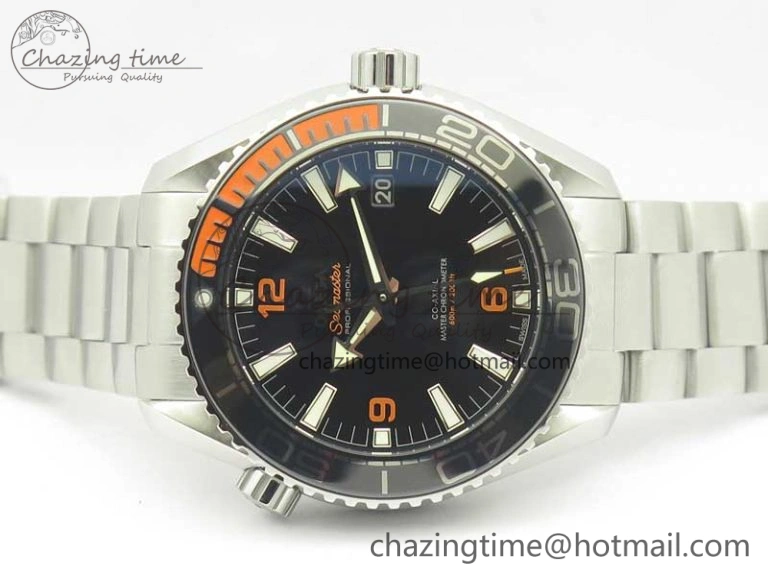 Planet Ocean 2016 43.5mm SS Black Orange Bezel OM 1:1 Best Edition Black Dial on SS Bracelet A8900 V BestValue 8027