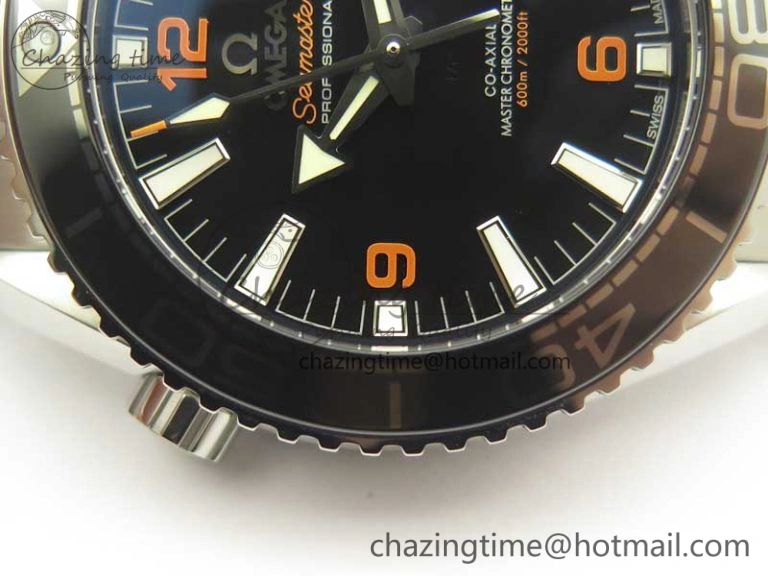Planet Ocean 2016 43.5mm SS Black Orange Bezel OM 1:1 Best Edition Black Dial on SS Bracelet A8900 V BestValue 8027