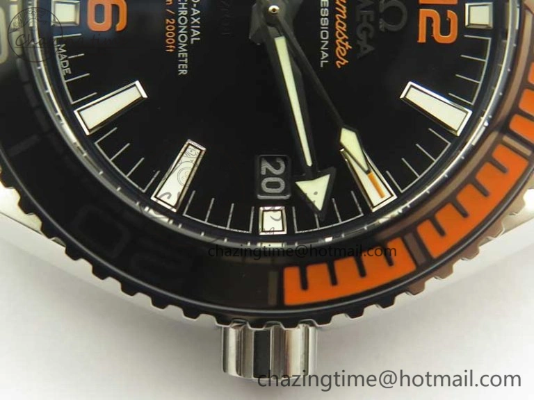Planet Ocean 2016 43.5mm SS Black Orange Bezel OM 1:1 Best Edition Black Dial on SS Bracelet A8900 V BestValue 8027