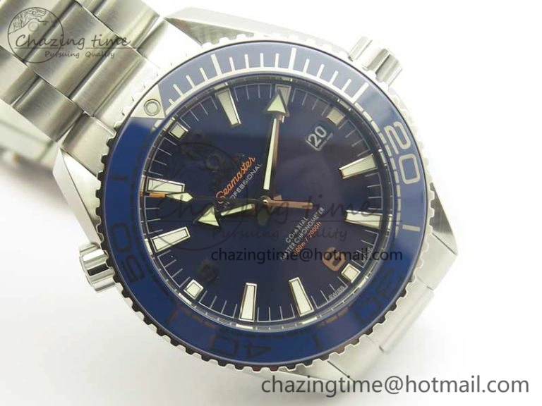 Planet Ocean 2016 43.5mm SS Blue Bezel OM 1:1 Best Edition Blue Dial on SS Bracelet A8900 V FreshLook 8029