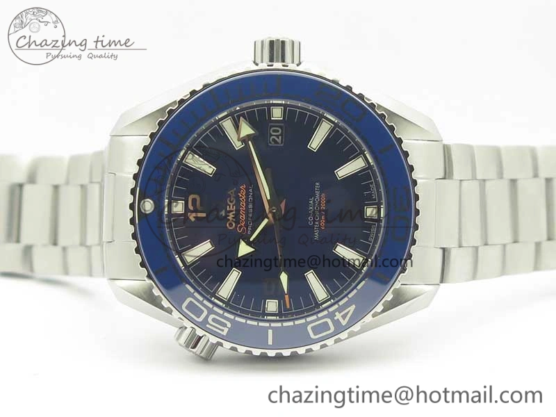 Planet Ocean 2016 43.5mm SS Blue Bezel OM 1:1 Best Edition Blue Dial on SS Bracelet A8900 V FreshLook 8029