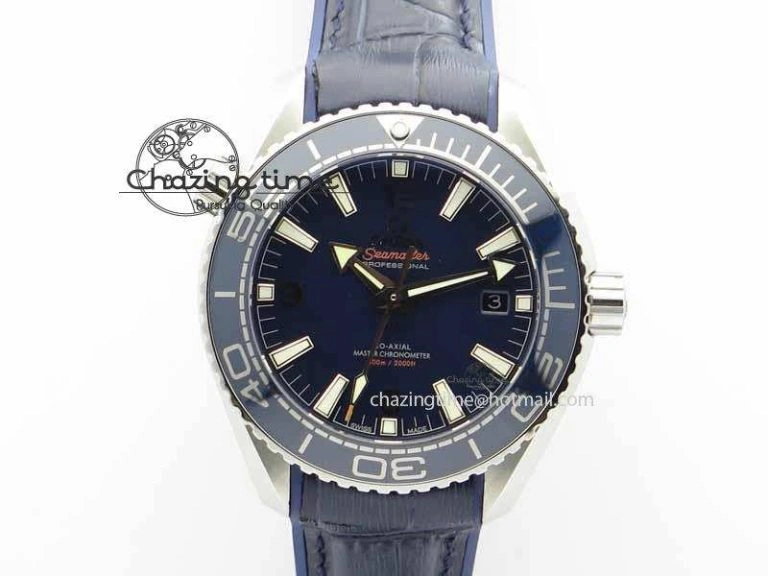 Planet Ocean 2016 43.5mm SS OM 1:1 Best Edition Blue Dial On Blue Leather Strap A EasyCare 8165
