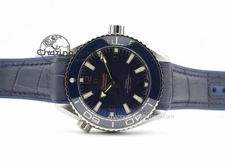 Planet Ocean 2016 43.5mm SS OM 1:1 Best Edition Blue Dial On Blue Leather Strap A EasyCare 8165