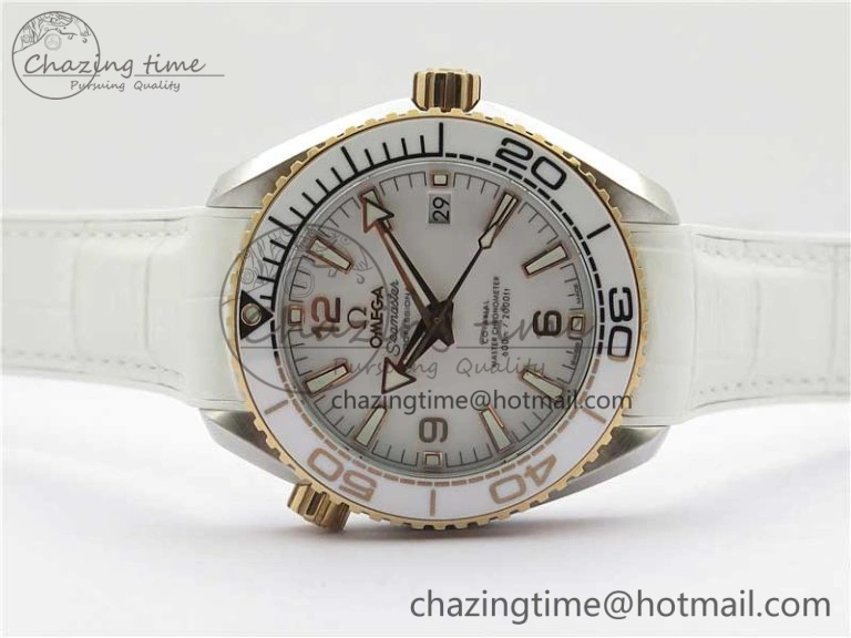 OnTrend Planet Ocean 39.5mm SS RG VSF 1:1 Best Edition White Dial on White Leather Strap A 7895