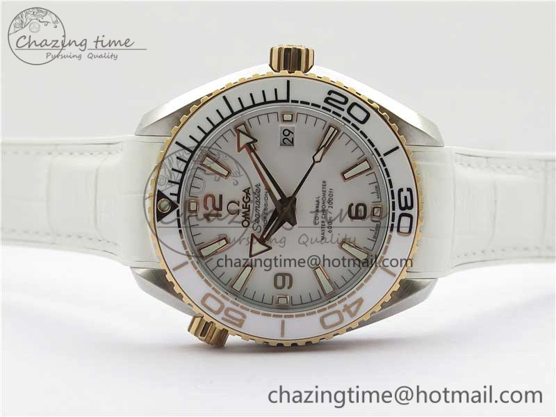 OnTrend Planet Ocean 39.5mm SS RG VSF 1:1 Best Edition White Dial on White Leather Strap A 7895