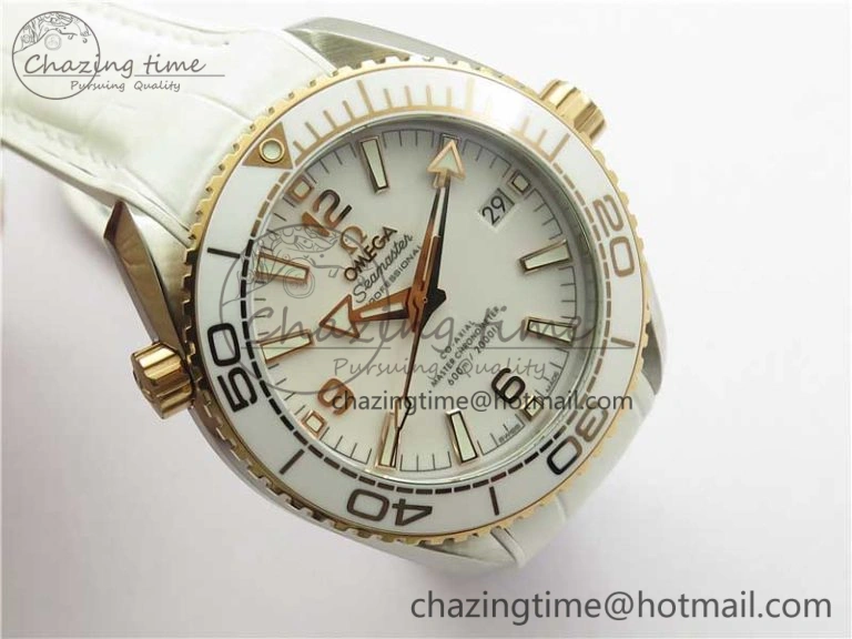 OnTrend Planet Ocean 39.5mm SS RG VSF 1:1 Best Edition White Dial on White Leather Strap A 7895