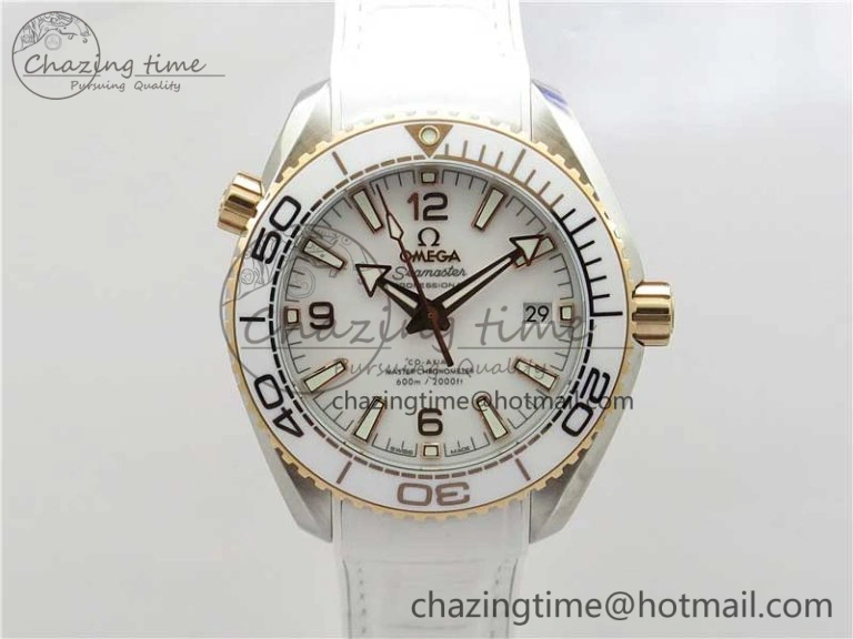 OnTrend Planet Ocean 39.5mm SS RG VSF 1:1 Best Edition White Dial on White Leather Strap A 7895