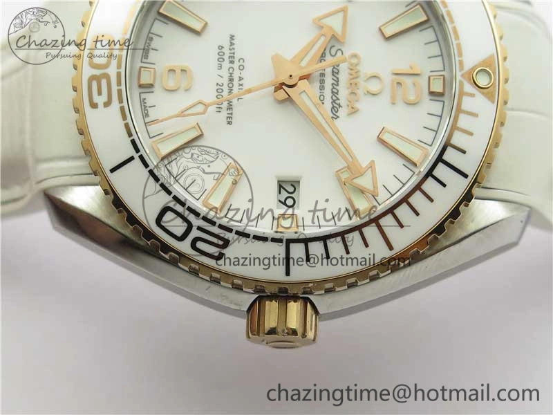 OnTrend Planet Ocean 39.5mm SS RG VSF 1:1 Best Edition White Dial on White Leather Strap A 7895