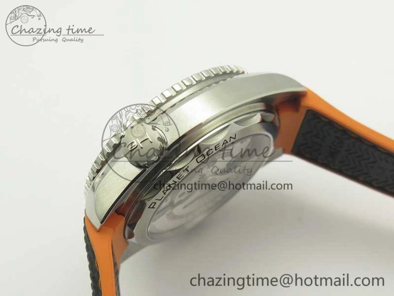 Planet Ocean 43.5mm SS VSF 1:1 Best Edition Black Orange Bezel Black Dial on Black Nylon Strap A8900 Super Clone Cozy 8002